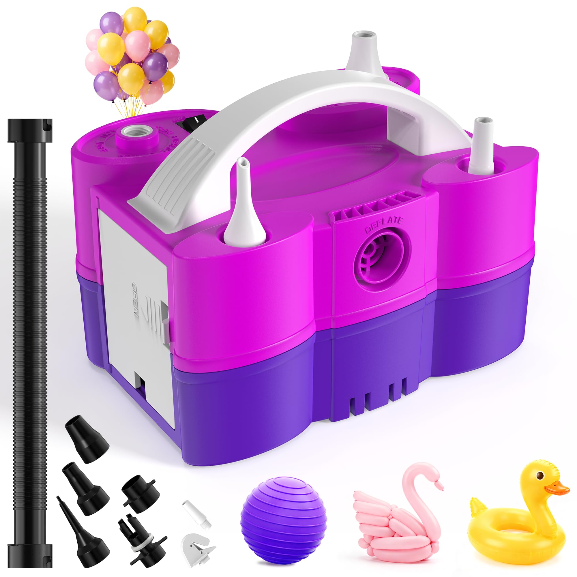 Balloon Pump Electric, 3-in-1 Portable Air Pump for Balloons and Inflatables, Fast Inflator Deflator for Pool Floats, Air Mattress, Birthday Party