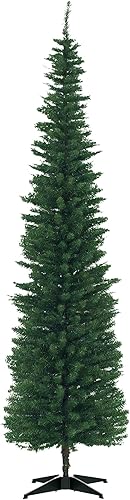 HOMCOM Árbol de Navidad artificial de 7 pies, árbol de Navidad delgado con 499 puntas de ramas realistas y soporte de plástico, color verde