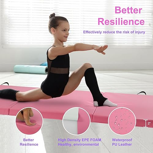 Miniatura 3 de Betterland Colchonetas plegables de gimnasia de 6810 pies, esterilla de gimnasia aeróbica con asas de transporte, alfombrilla de piel sintética para