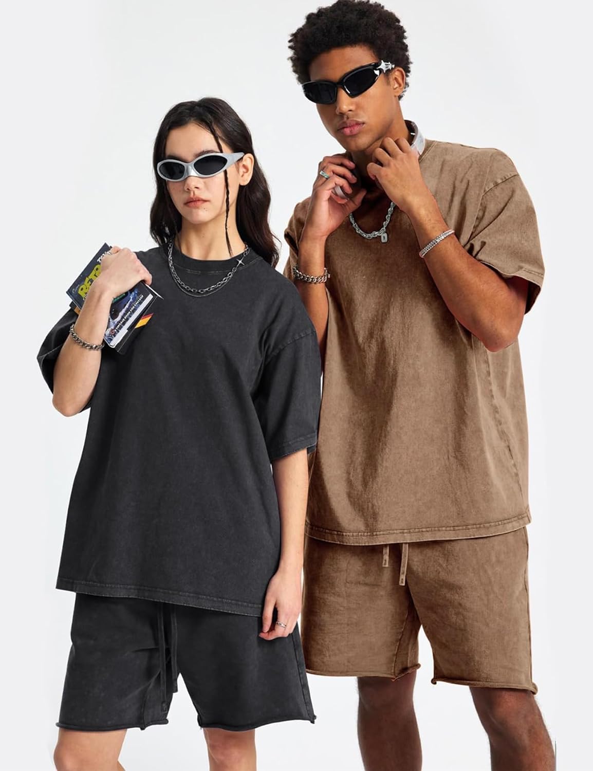 Gihuo 4 Pack Oversized Tshirts for Men Acid Wash T-Shirts Vintage Heavyweight Shirt Cotton Tees - Image 2