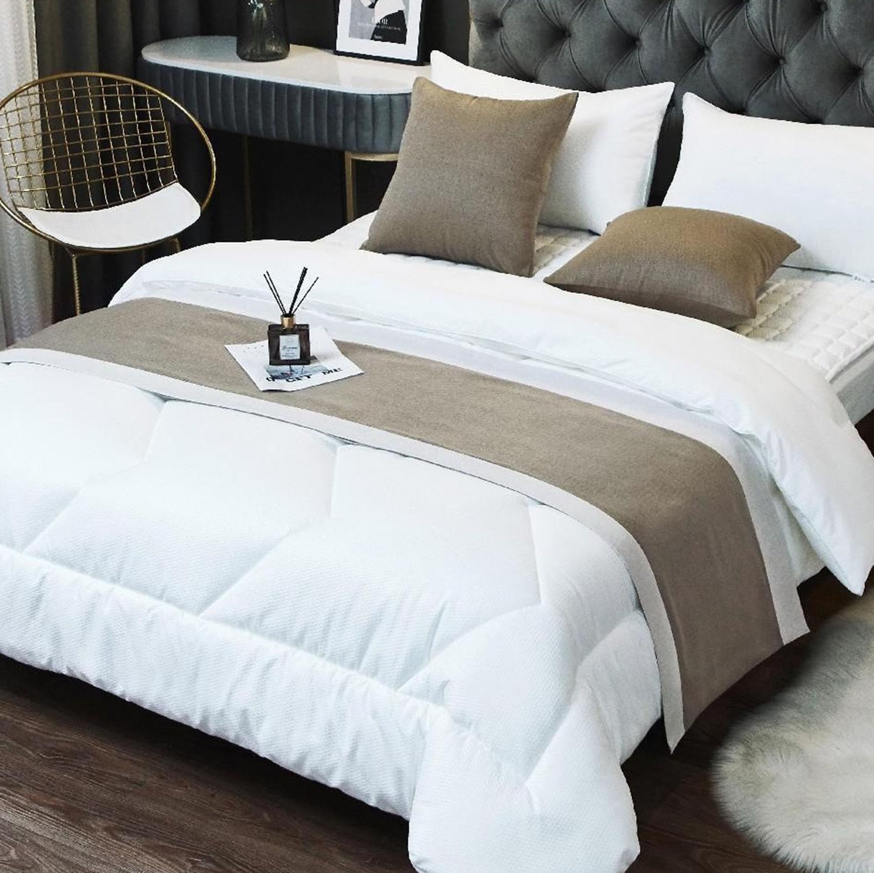 CLMETHE Cotton Linen Bed Runner Scarf Modern Geometric Bedding Protector Decorative Bed Cover for Home Hotel Wedding Guesthouse,D-50 * 210CM(1.5m bed)