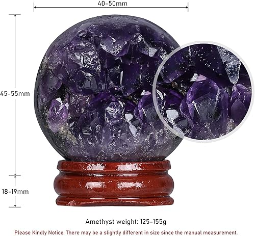 Miniatura 3 de mookaitedecor Bola de cristal de geoda de amatista con soporte de madera, esfera de piedra Feng Shui, cueva de energía para decoración del hogar,