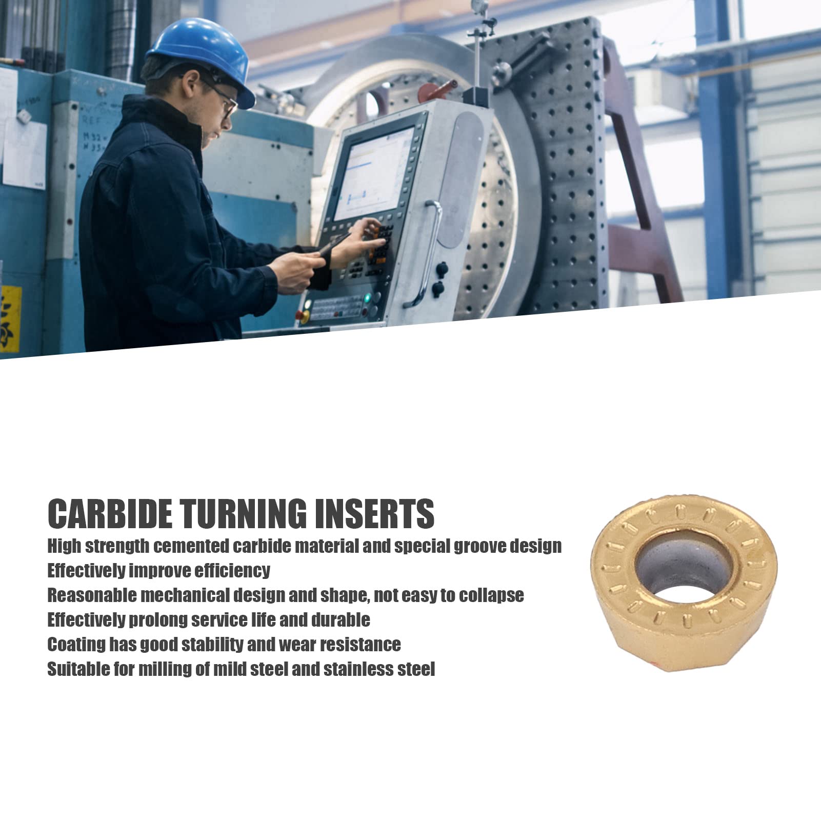 10pcs Carbide Turning Inserts,RPMT1204 Carbide Inserts Milling Tool for Lathe Turning Tool Holder Boring Bar Mild Steel Stainless Steel Machining