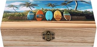 Surf's Up Surfboard Wooden Storage Box Vintage Jewelry Box | Natural Wood Keepsake Storage Boxes with Hinged Lid Decorative Rustic Organizer for Home Decor, Crafts, Rings, Gifts