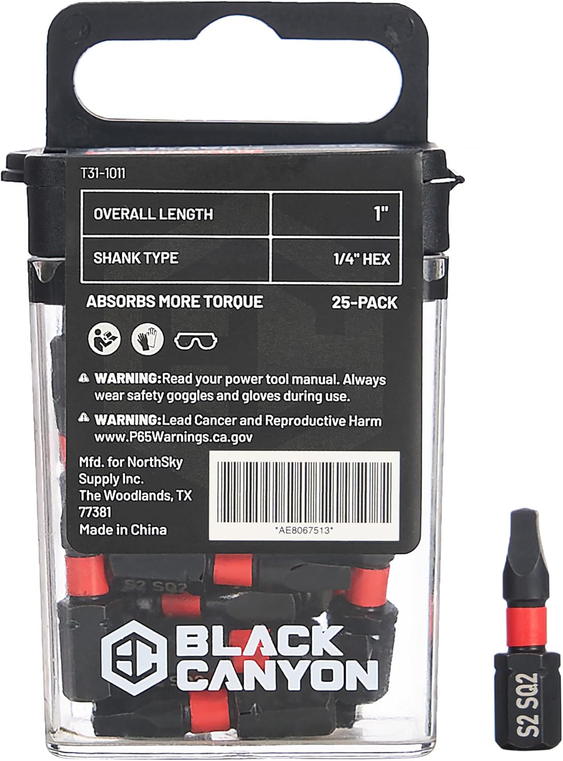 25-Pack Square SQ2 Impact Driver Bits - S2 Steel Corrosion Resistant Magnetic Tip with 1/4" Hex Shank