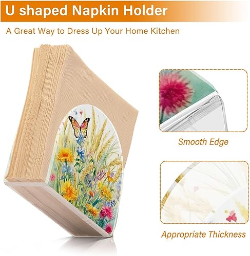 Miniatura 4 de Napkin Holder Rustic Wildflowers Butterfly Napkin Holders for Tables, Clear Acrylic Napkin Holders Cocktail Napkin Holder for Kitchen Restaurant Bar