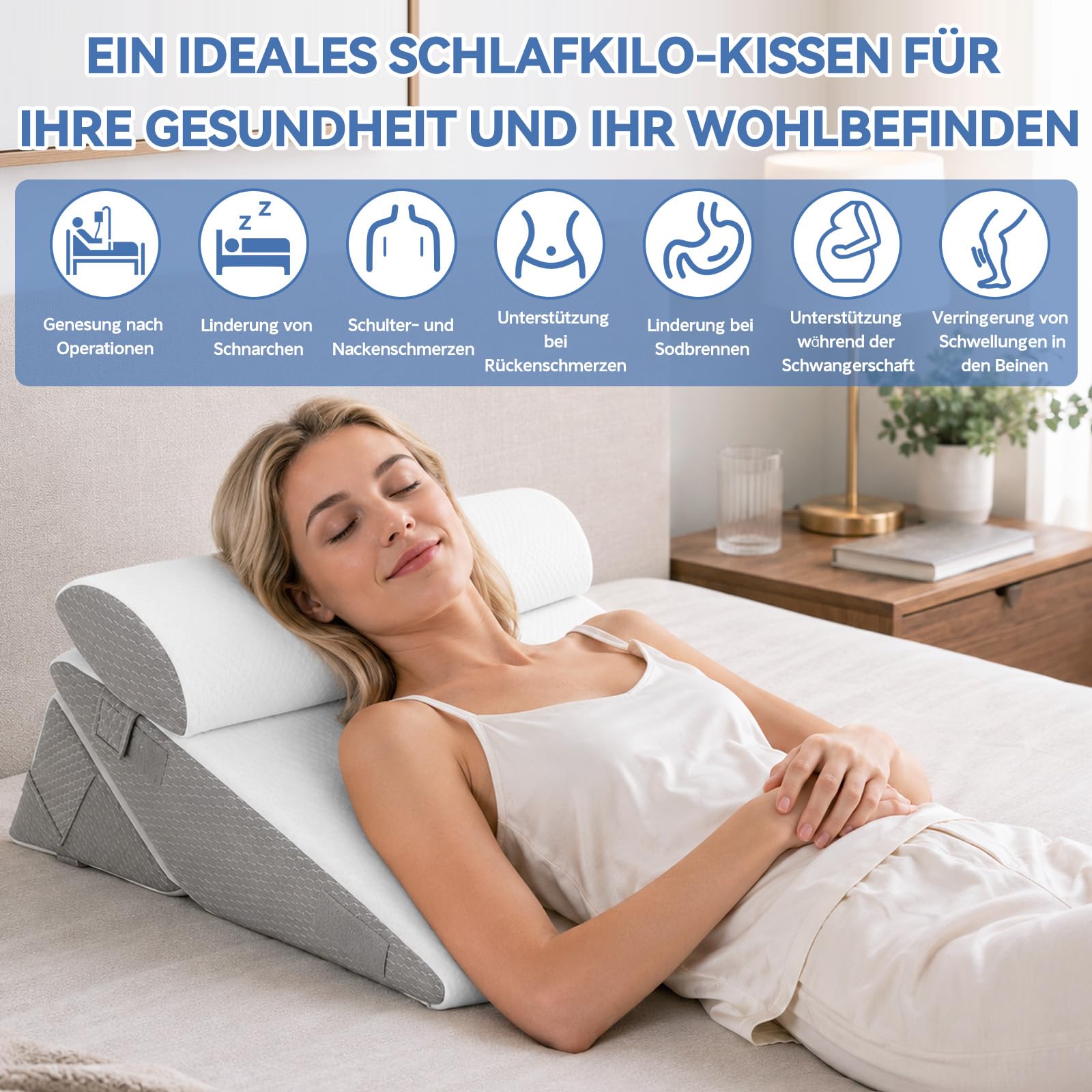Juego de 3 almohadas ajustables en cuña para cama, almohada de reflujo de espuma viscoelástica, almohada ortopédica para apoyo postoperatorio, cojín de espalda, cojín de lectura para cama y