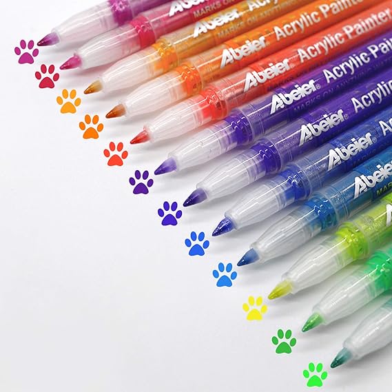 Acrylic Paint Marker Pens, Abeier 12 Colors Pearl Effect Permanent