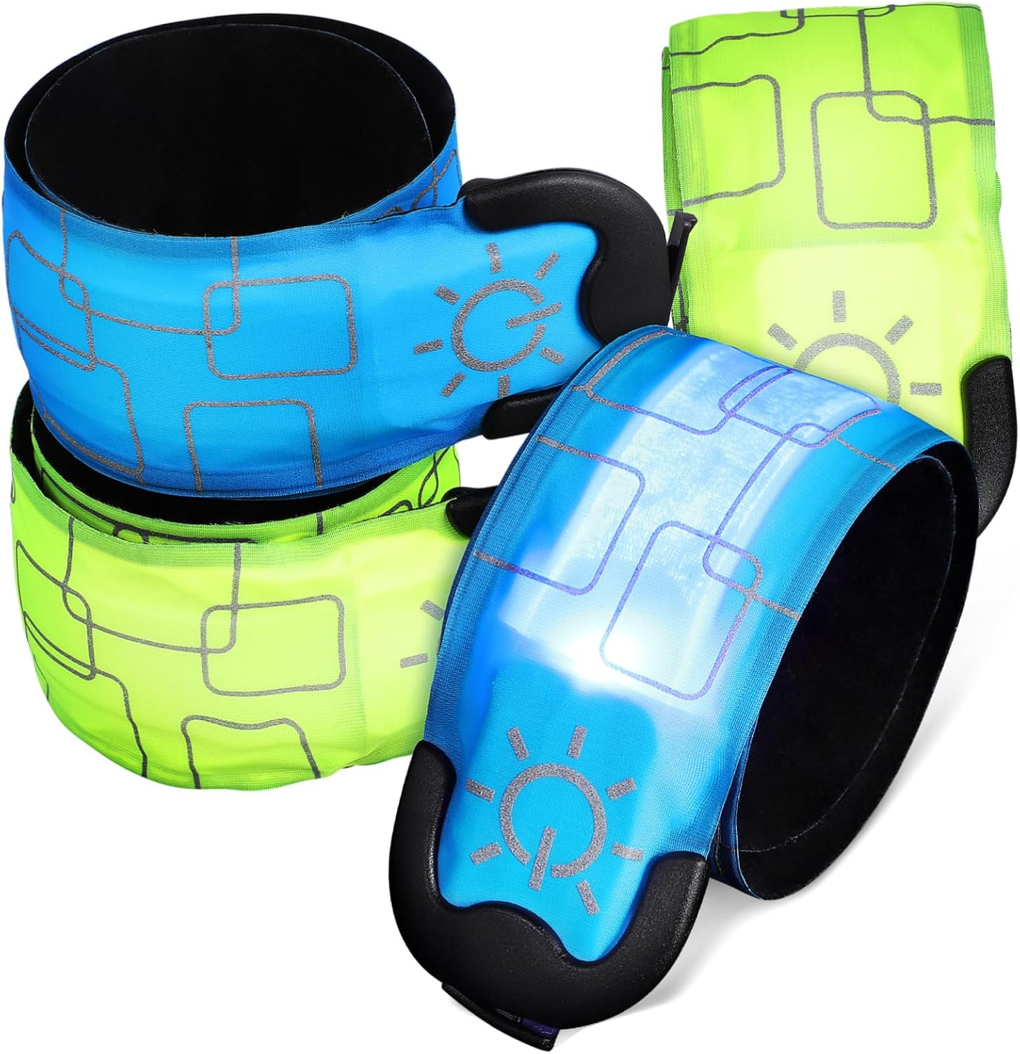 BESTonZON 4 Pcs LED Reflective Armbands for Running USB Rechargeable Glow Wristbands for Cycling and Jogging Snap Design for Safety Evening Activities