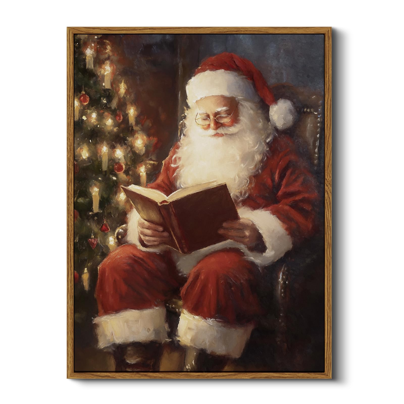 ARPEOTCY Framed Canvas Wall Art, Vintage Christmas Decor, Living Room Retro Santa Picture, Home Winter Decor for Bedroom Bathroom, Cottagecore Xmas Holiday Decorations Gifts, 12x16 Inch