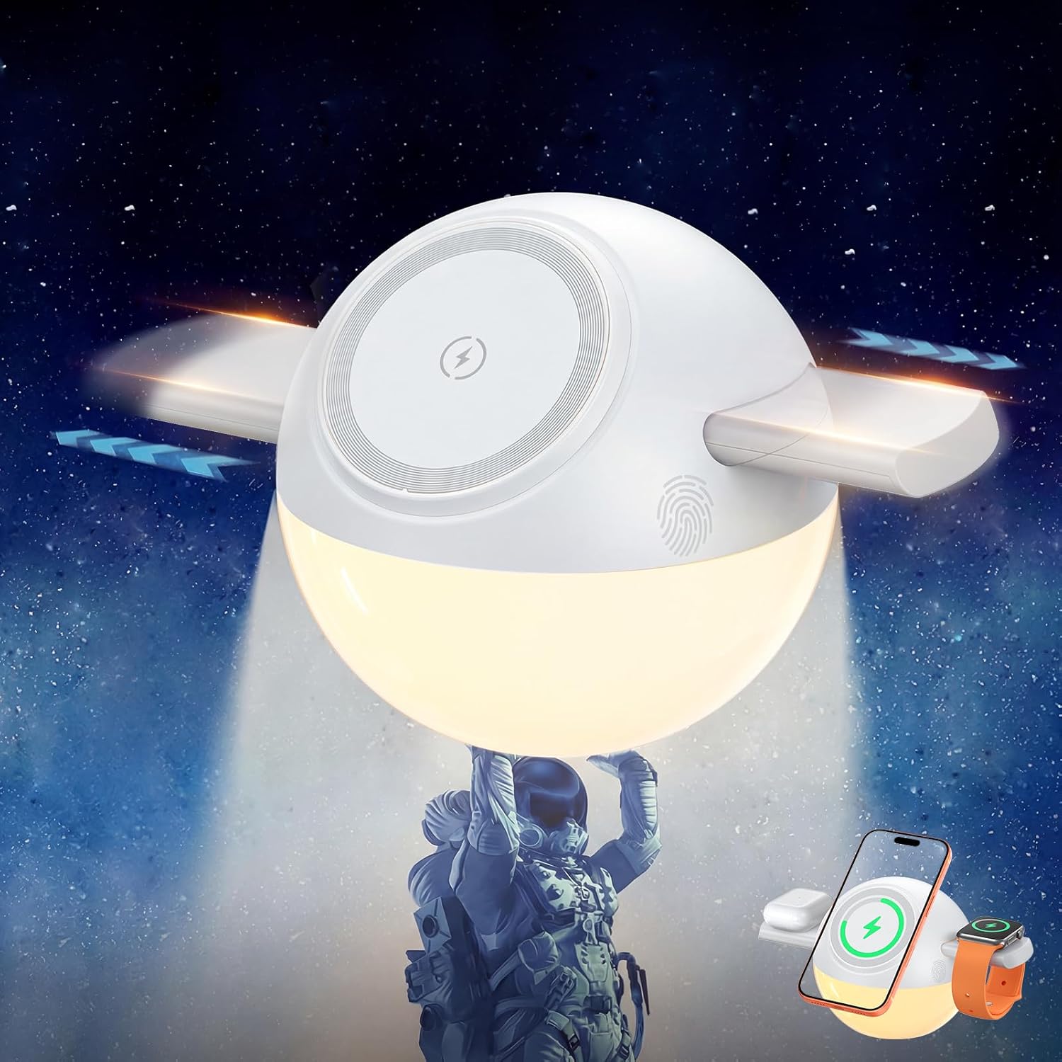 Moon Lamp 8 Color LED Night Light with 3 in 1 Wireless Charger for iPhone 17-12 Series iWatch