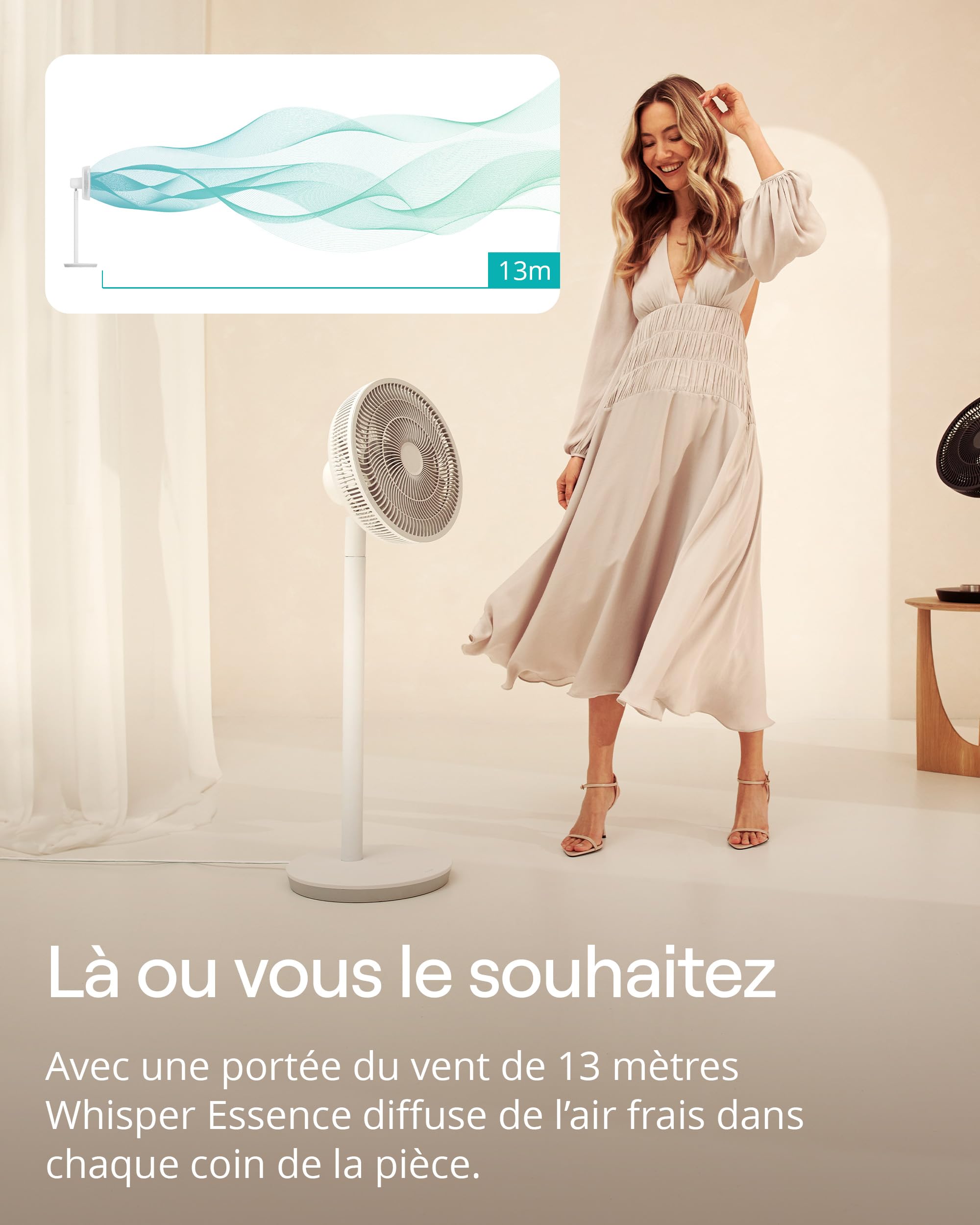 Duux Whisper Essence Ventilateur sur Pied Silencieux - Oscillation horizontale automatique - Très économique avec une consommation de 16W - Blanc