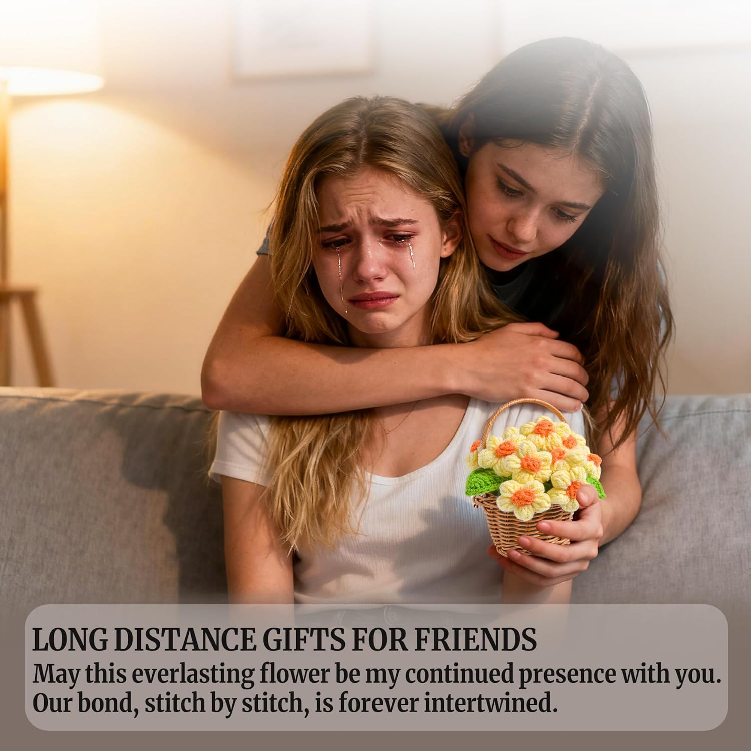 Easter Basket Stuffers Best Friend Birthday Crochet Flowers for Women Friends Long Distance Moving Away Leaving Farewell Gift Handmade Flower Decor with Basket Bestie Sister Coworker Friendship - Image 2