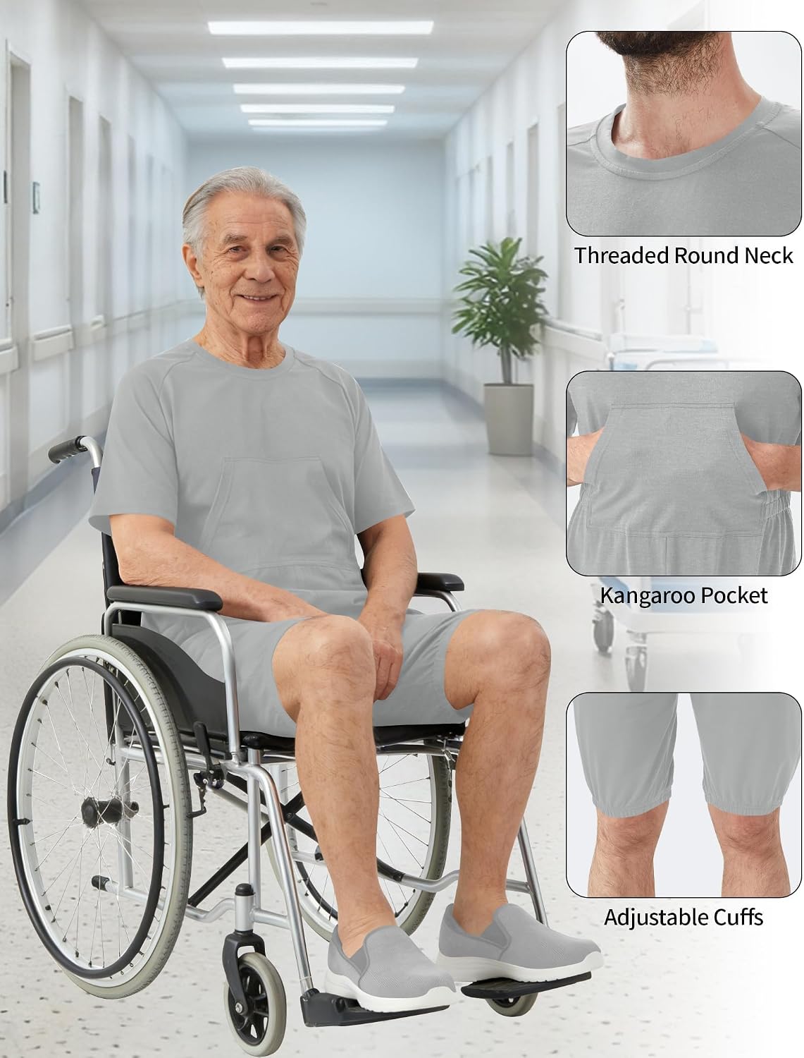 Adaptive Clothing for Men, Anti-Strip Back-Zip Jumpsuit Cotton Romper- Elderly Easy Care Onesie for Special Needs