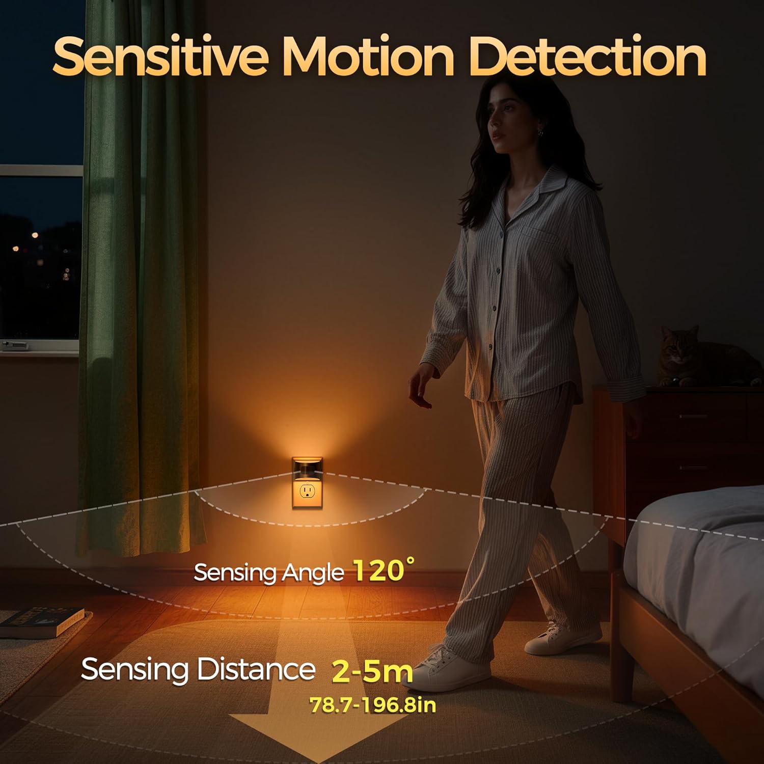 DORESshop LED Night Light[2 Pack], Night Lights Plug into Wall, 3 Mode Plug in Night Light with Motion Sensor, Dusk to Dawn Sensor, Nightlights for Adults, Bedroom, Bathroom, Hallway, Amber