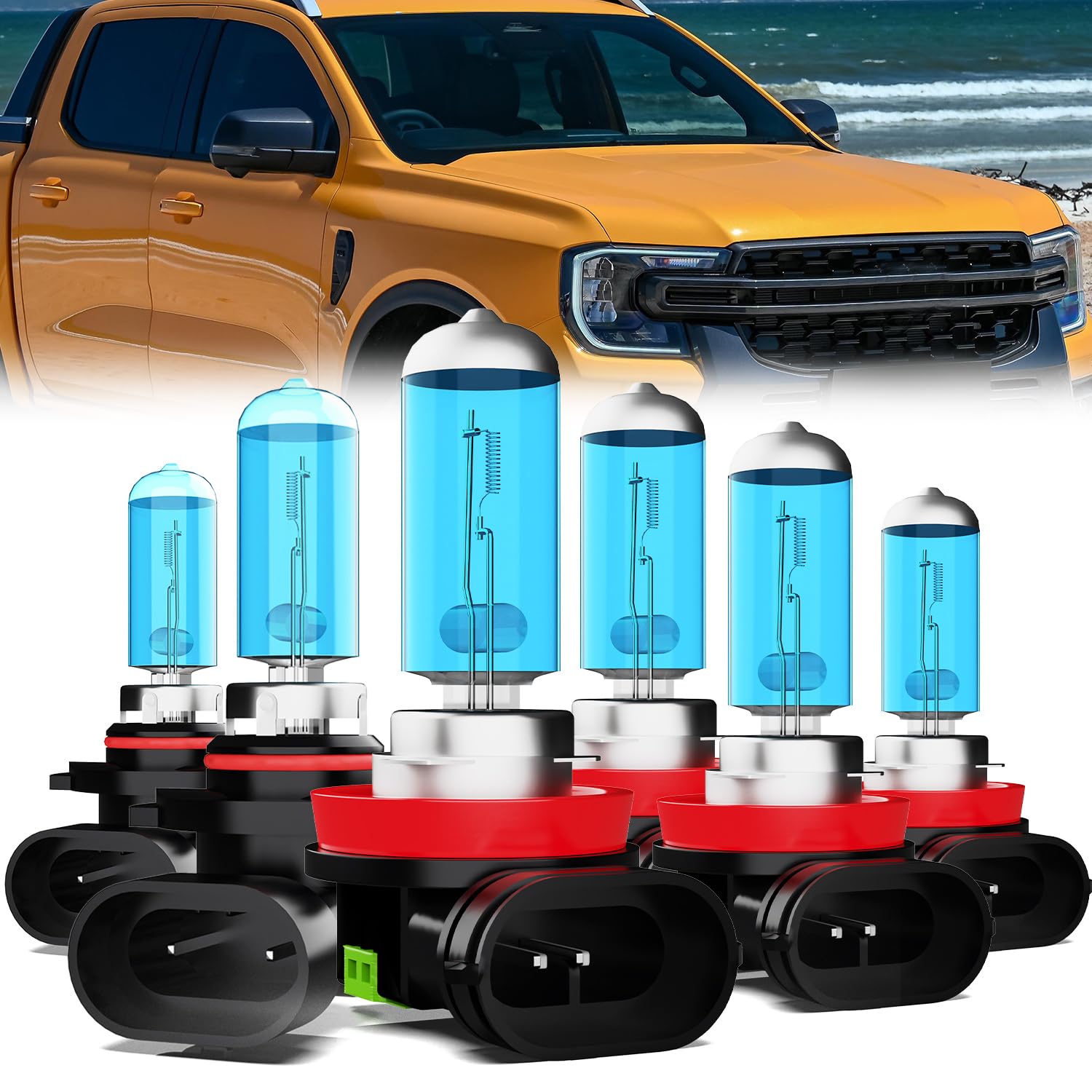 Headlight Bulbs Compatible With Ford Ranger 2021-2022, 9005 High Beam + H11 Low Beam + H11 Fog Lights Halogen Light Bulb Combo, Super Bright 6000K White, Plug and Play, Pack of 6