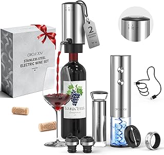 CIRCLE JOY Rechargeable Electric Wine Opener Set 8-in-1 Stainless Steel Automatic Wine Bottle Opener Gift Set w/Electric Wine Aerator Pourer, Foil Cutter, Wine Drip Ring, Vacuum Pump & 2 Wine Stoppers