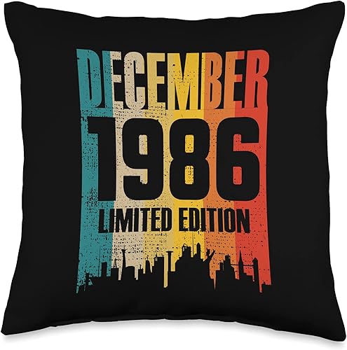 December 1986 35 Years Old Birthday Retro Vintage December 1986 35 Years Old Birthday Limited Edition Vintage Throw Pillow, 16x16, Multicolor