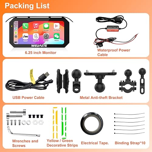 Miniatura 6 de 6.25 "Motocicleta CarplayAndroid AutoHiCar, Moto GPS Navegación con pantalla táctil impermeable, Moto Car Play portátil, Soporte antirrobo de metal,