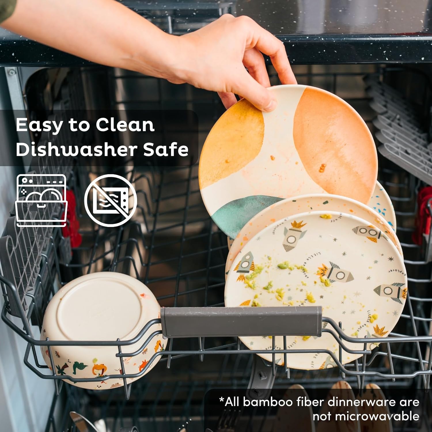 Nook Theory 4 Pack Reusable Bamboo Plates - Non-Toxic Toddler and Kids Plate, Dishwasher Safe, Not Microwavable Dinnerware (Terrayellow 8") - Image 5