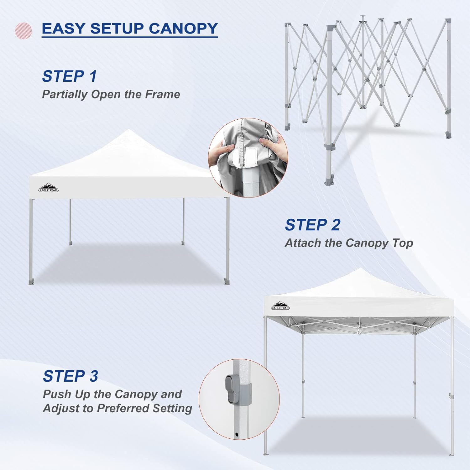 EAGLE PEAK 10x10 Heavy Duty Pop up Commercial Canopy Tent, Instant Marketplace Sun Shelter with Roller Bag and 4 Sandbags, White