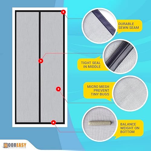 Miniatura 3 de DOOREASY Puerta mosquitera magnética, puerta mosquitera de poliéster reforzado, imanes autosellables, apta para mascotas y niños, pantalla de malla
