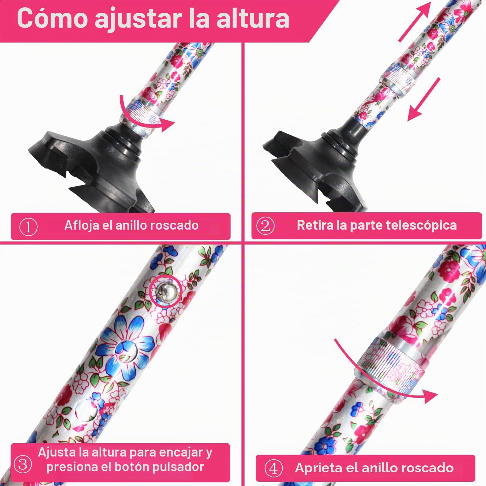 BeGrit Bastones para Mayores 57-95cm Bastón para Hombres y Mujeres Baston Anciano Portatil Mujer Autónomo Bastón Extensible para Caminar Ajustable Regulable Regalos para Personas Mayores y Adultos