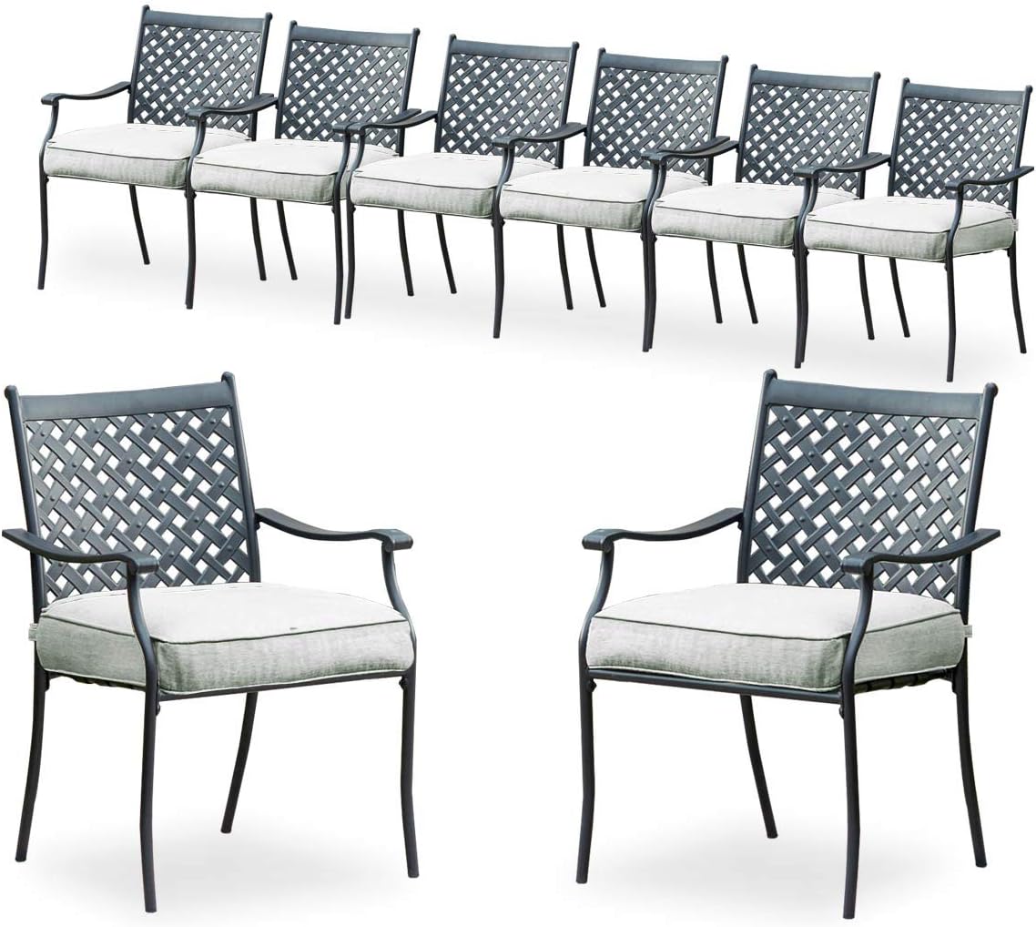 PatioFestival 8 Piece Patio Dining Chairs Metal Outdoor Chairs Wrought Iron Patio Furniture,Dinning Chairs Set with Arms and Seat Cushions (Grey)