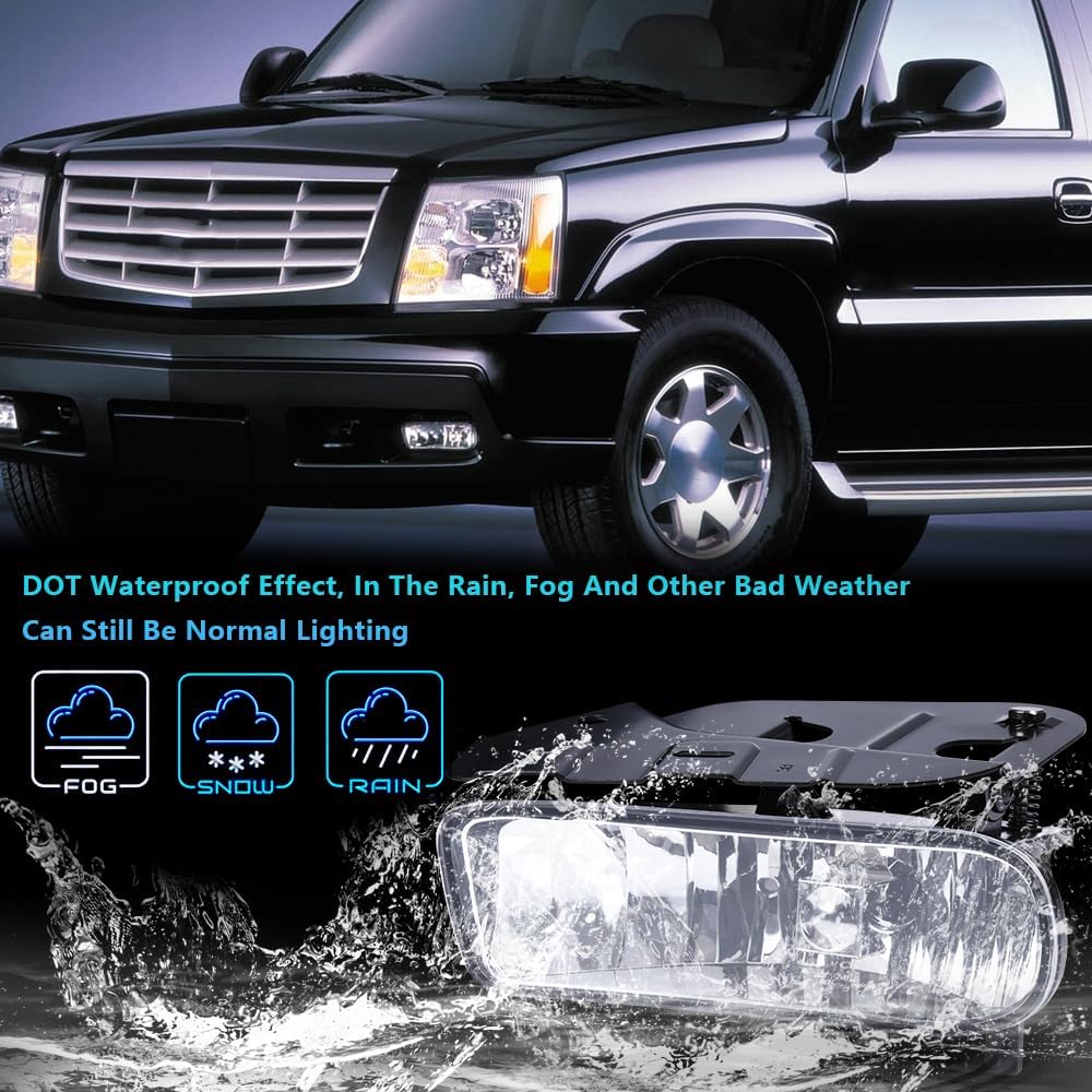 PIT66 Front Bumper Fog Lights, Compatible with 2002-2006 Cadillac Escalade Clear Lens Front Fog Light Lamps Left/Right GM2592138, GM2593138, 15187251,15187252 Fog Lamp Accessories, faros antiniebla