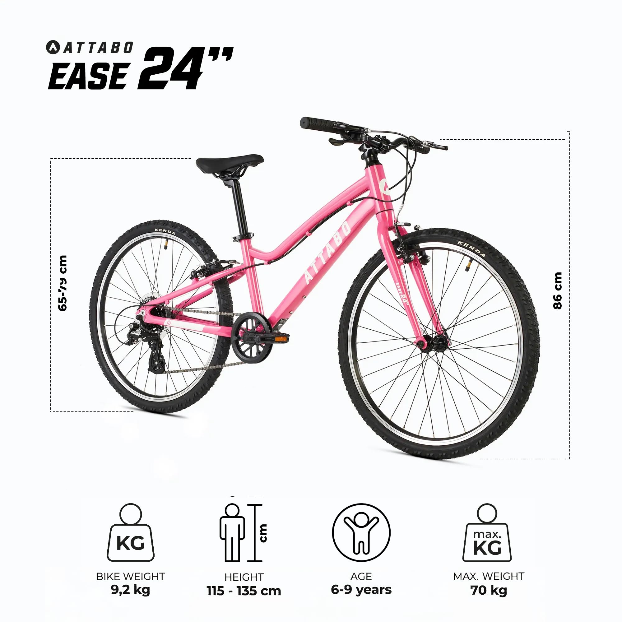 ATTABO Ease 24 - Bicicleta Infantil (7-11 años) con Cuadro de Aluminio (Solo 9 kg), Ruedas de 24", Cambio Shimano, Frenos en V para 120-145 cm, ergonómica, Estable y cómoda