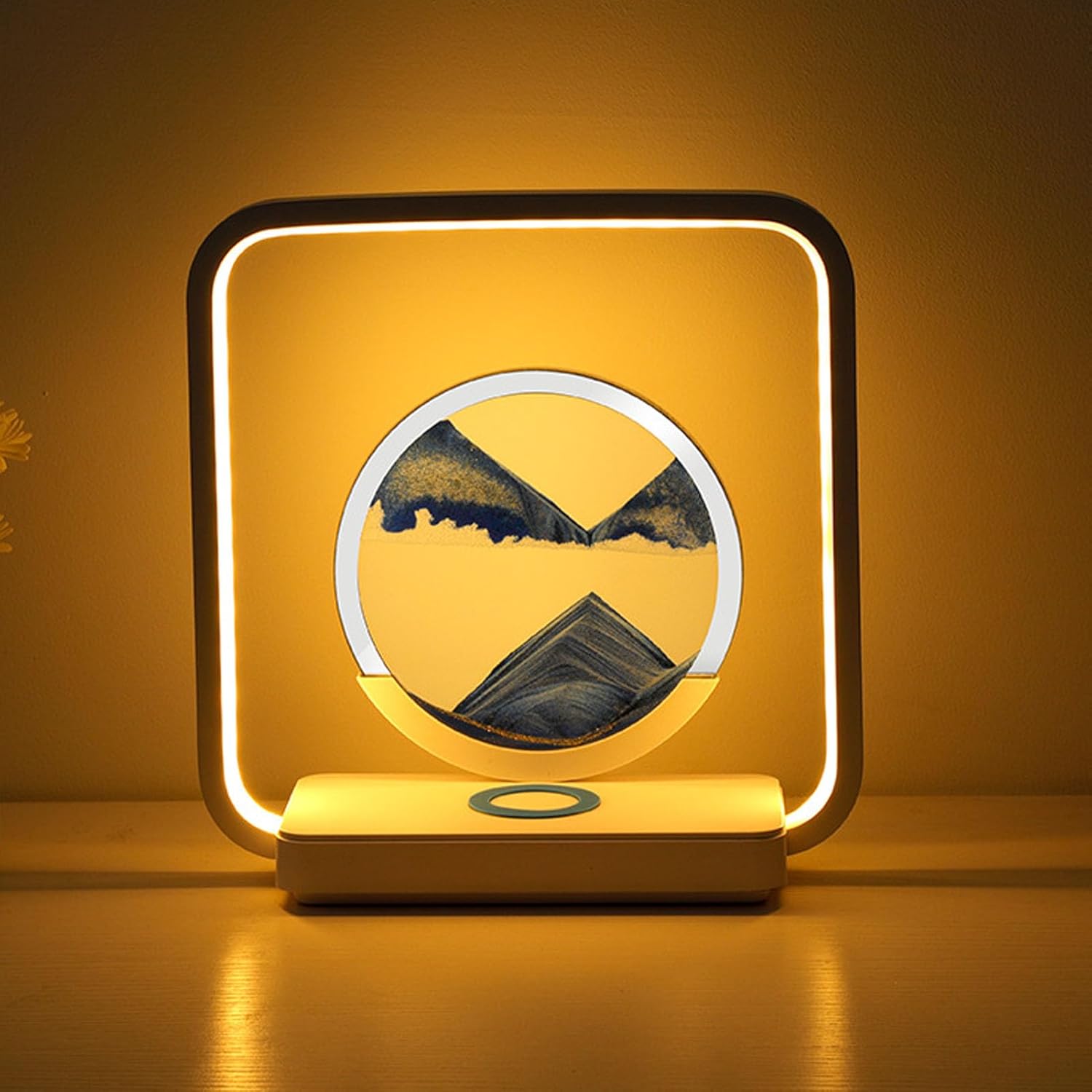 Moving Sand Art Liquid Motion, 3D Dynamic Hourglass Sand Art Painting Decor, Round Glass Moving Sand Art Desk Sandscape Table Lamp for Desk Toys Home Decor Creative Gift (Blue)