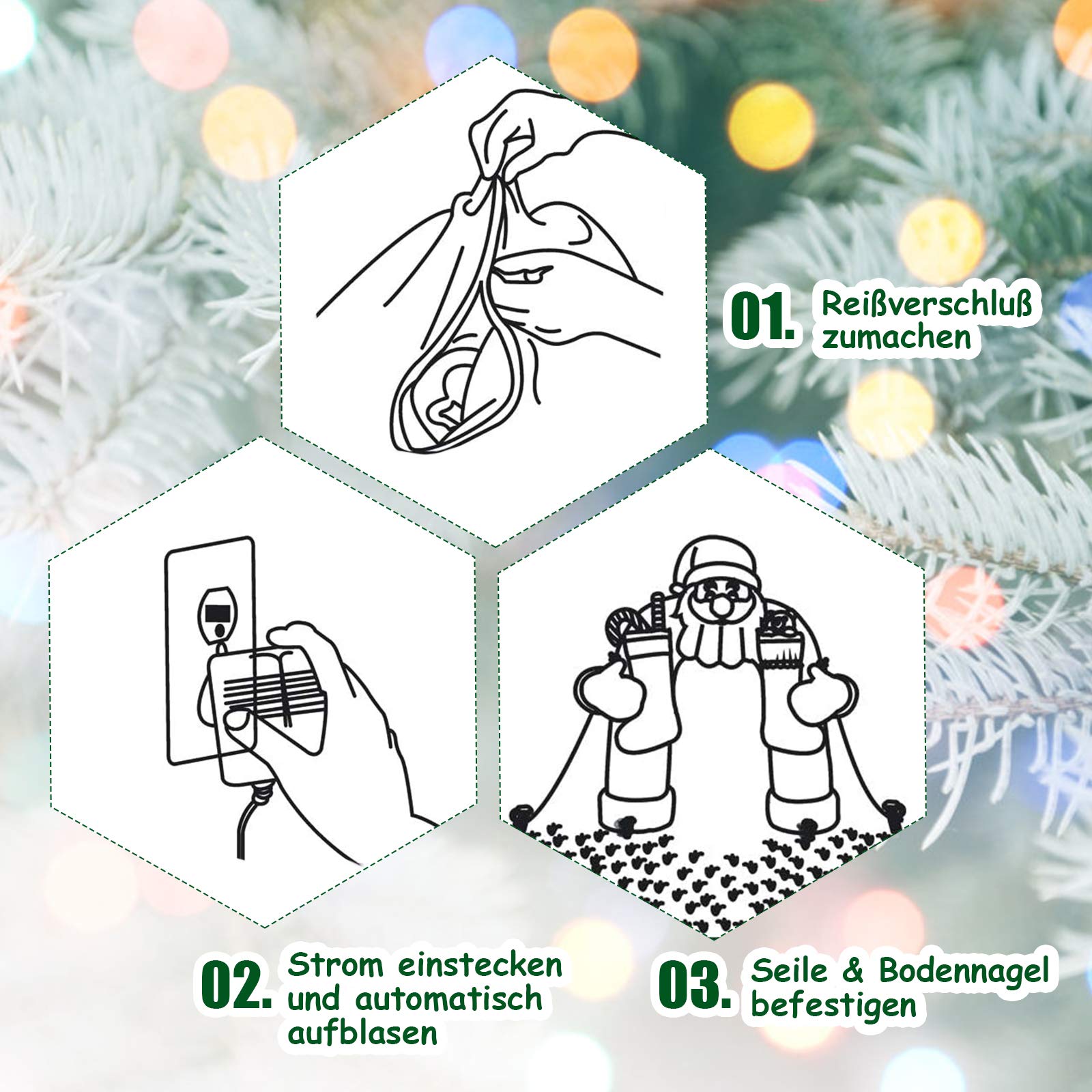 COSTWAY 200cm Aufblasbarer Weihnachtsmann Eisbär mit wackelndem Kopf, Weihnachtsfigur mit LED-Innenbeleuchtung, Weihnachtsdekofigur inkl. Gebläse und Montagezubehör