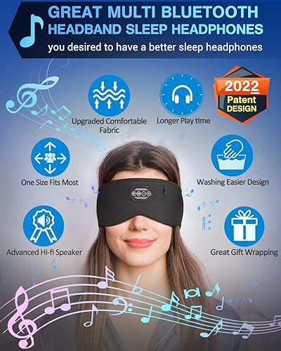Miniatura 2 de Auriculares para dormir con diadema Bluetooth inalámbrica, auriculares ergonómicos mejorados, accesorio genial, máscara suave para dormir, diadema