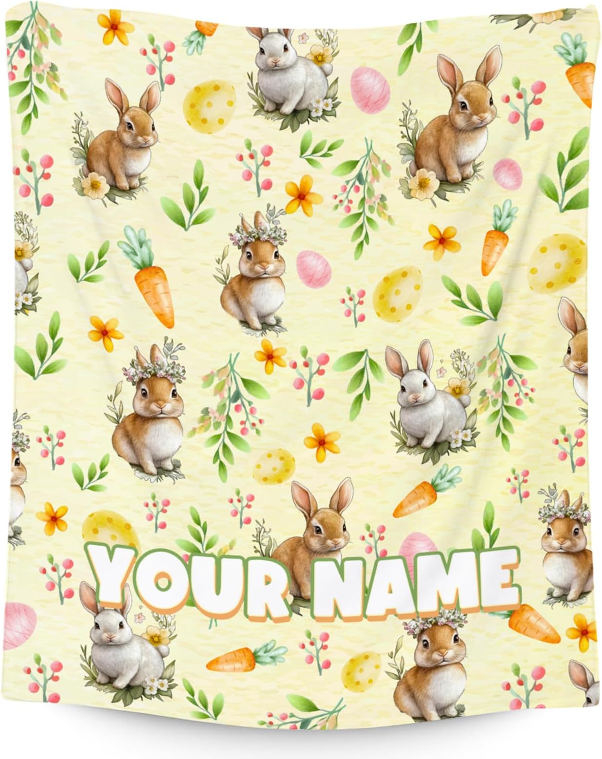 - Personalized Easter Bunny Egg Blankets Gifts - Soft Flannel Rabbit Easter Egg Throw for Couch Sofa Bed Home Decor 4 Sizes