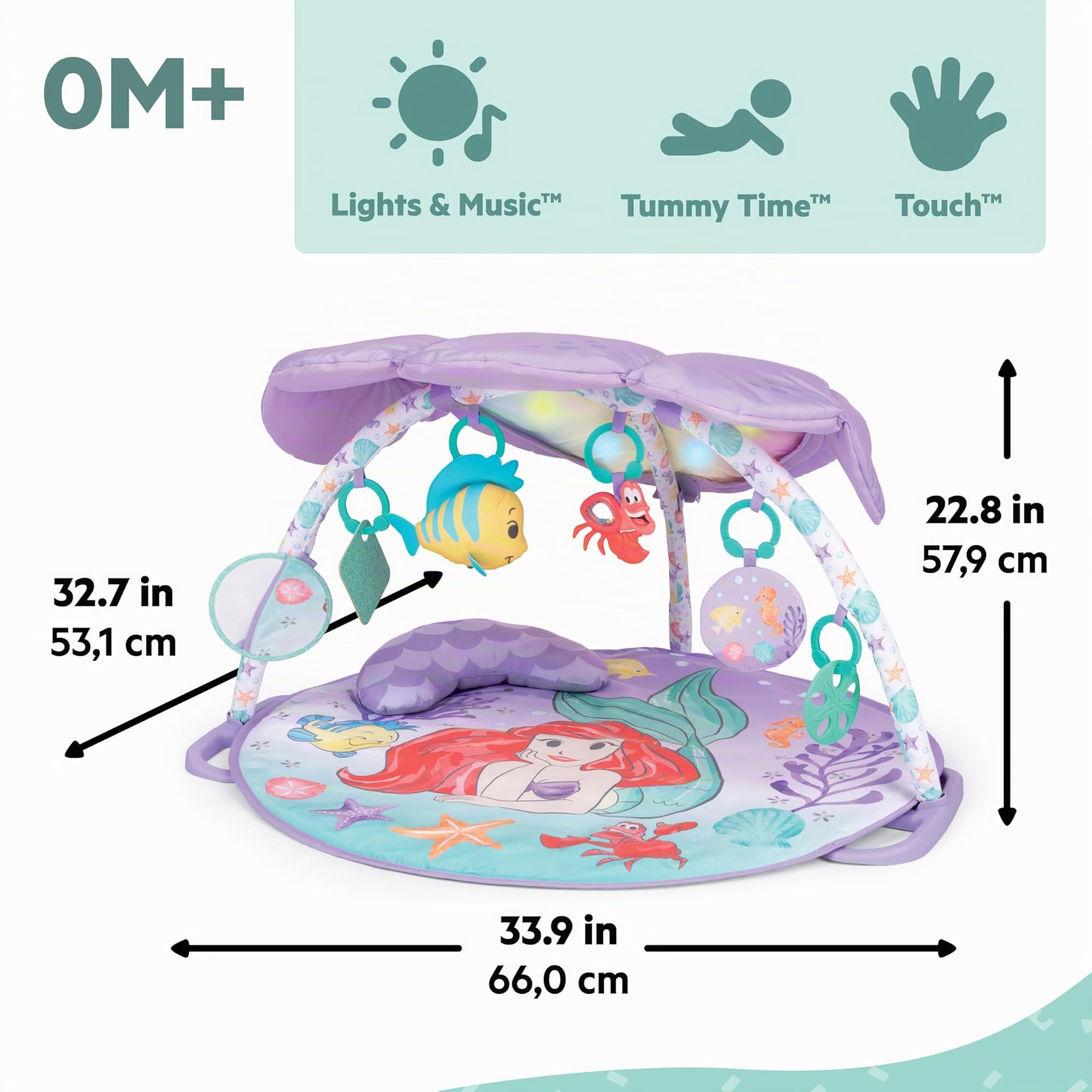 Bright Starts, Disney Baby Die kleine Meerjungfrau Twinkle Trove Spieldecke mit Spielbogen, 25 Minuten Melodien, 6 Spielzeuge enthalten, Neugeborene +