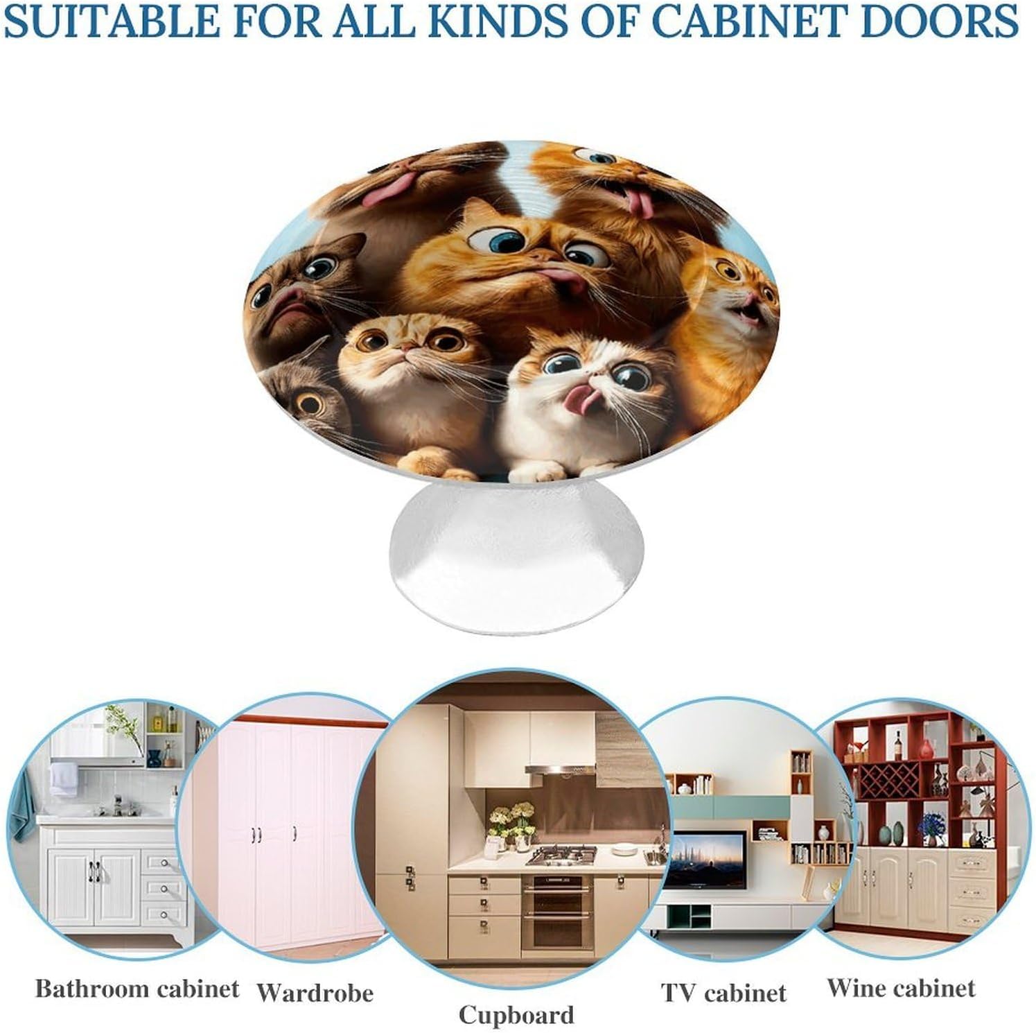 2 Pack Cabinet Knobs,Decorative Drawer Pulls, Funny Cats image 3