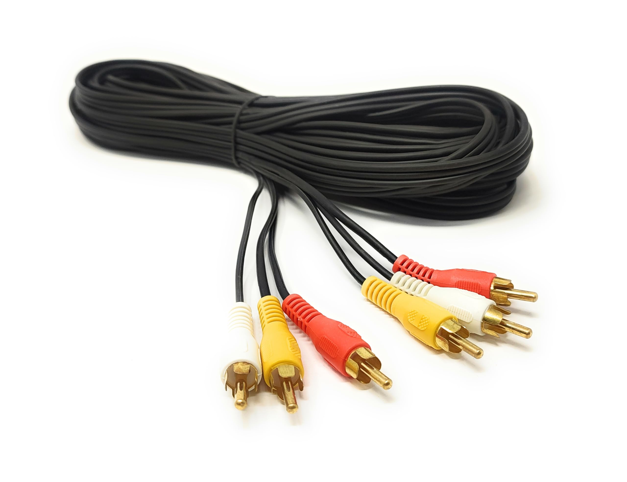 7.5m Triple 3 x RCA Male to 3 x RCA Male 24K Gold Plated Composite AV Audio Video Cable Compatible with Set-Top Box, Speaker
