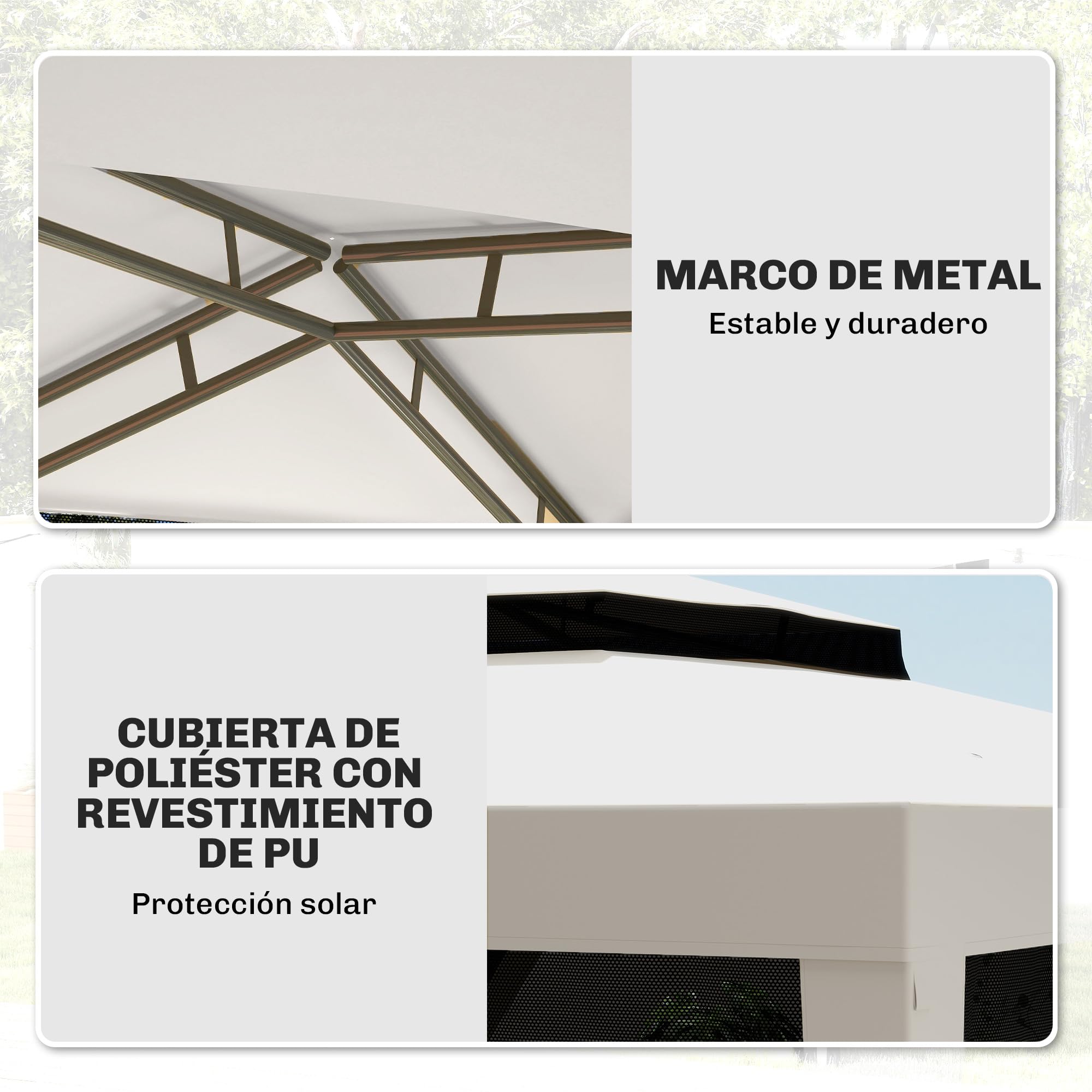 Outsunny Carpa de Jardín 3x3 m Cenador con 4 Mosquiteras Laterales con Cremallera Techo de Ventilación y 8 Orificios de Drenaje Gazebo para Terraza Patio Exterior Beige