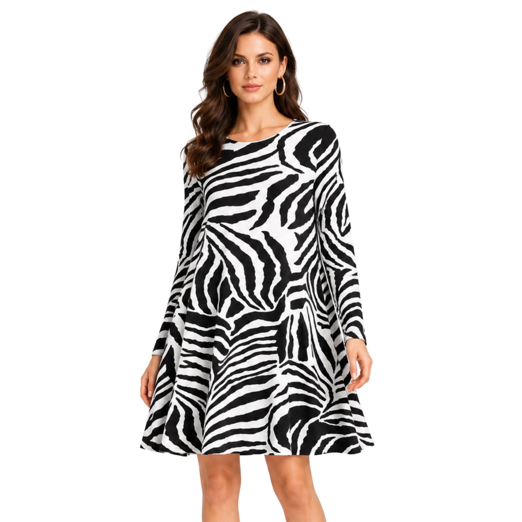 Vestido de manga larga cebra corto acampanado de mujer 40-42 8