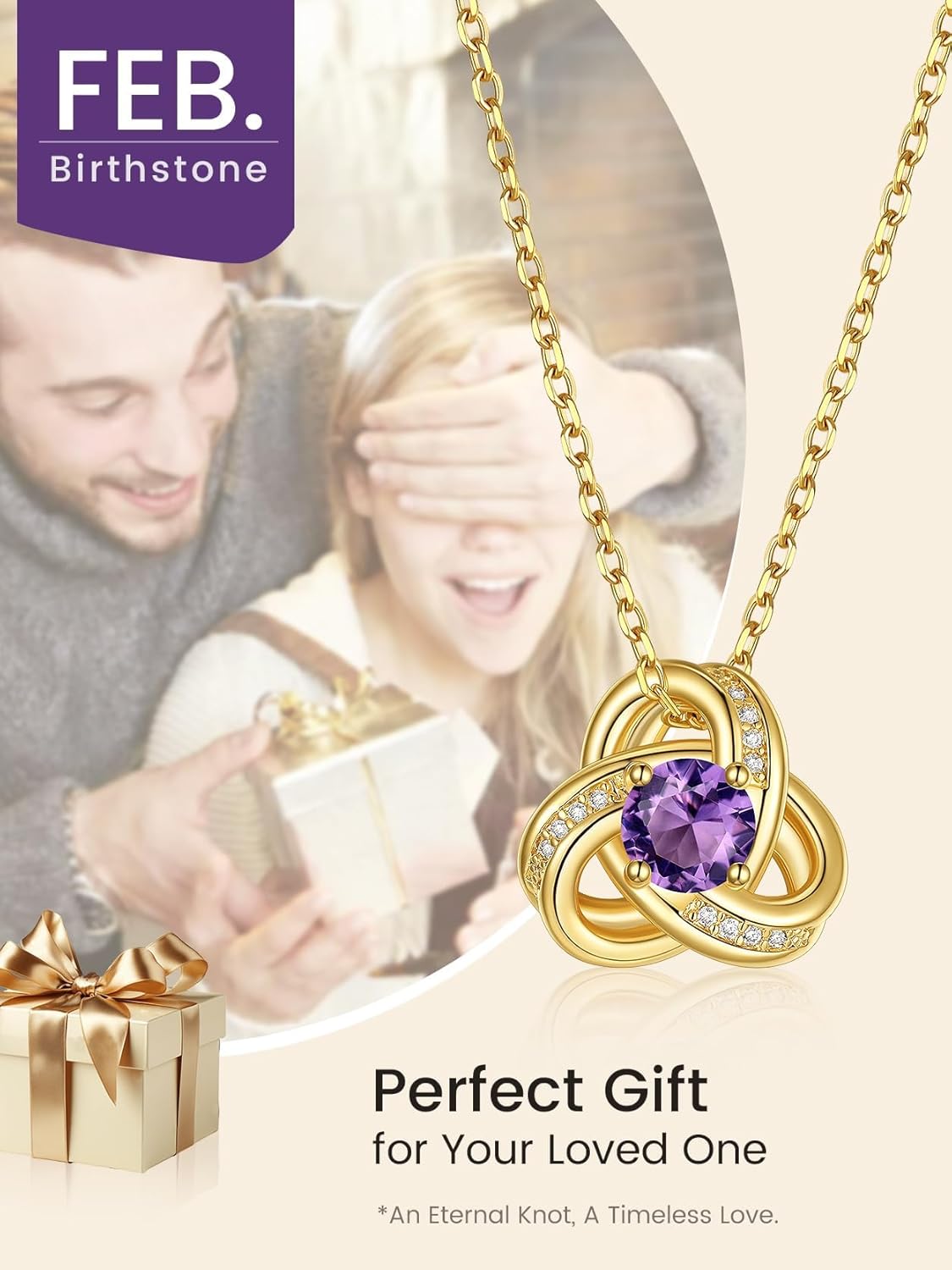 KeyStyle Love Knot Birthstone Necklace for Women, Gold Infinity Crystal Charm Birthstone Anniversary Jewelry for Her, Birthday Necklaces for Mother Wife Grandma BFF (with Gift Box) - Image 2