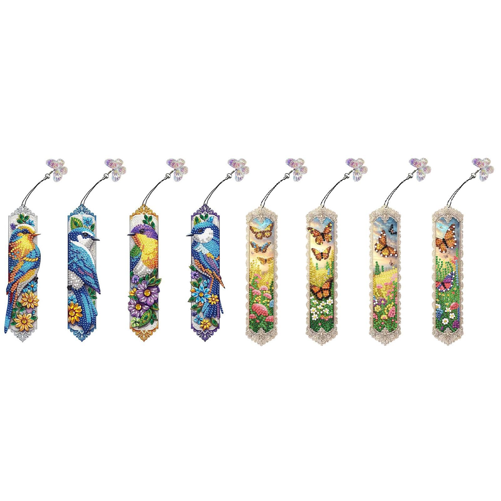 ARTopet 8Pcs DIY Diamond Art Painting Bookmarks with Colorful Butterfly Pendant PET Bookmark Ornament Double Sided Pattern Single Sided Diamond Book