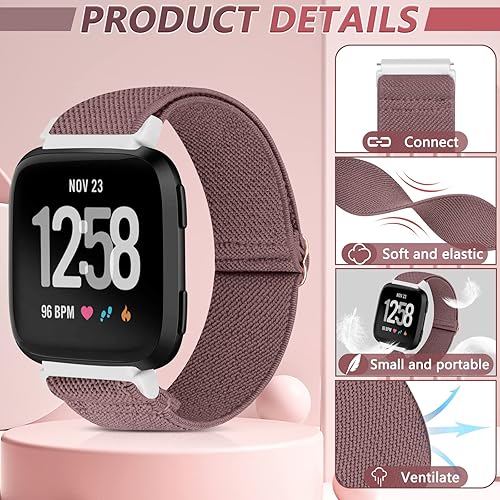 Miniatura 2 de Paquete de 6 correas elásticas ajustables para reloj compatibles con Fitbit VersaFitbit Versa LiteFitbit Versa 2 bandas para mujeres y hombres,