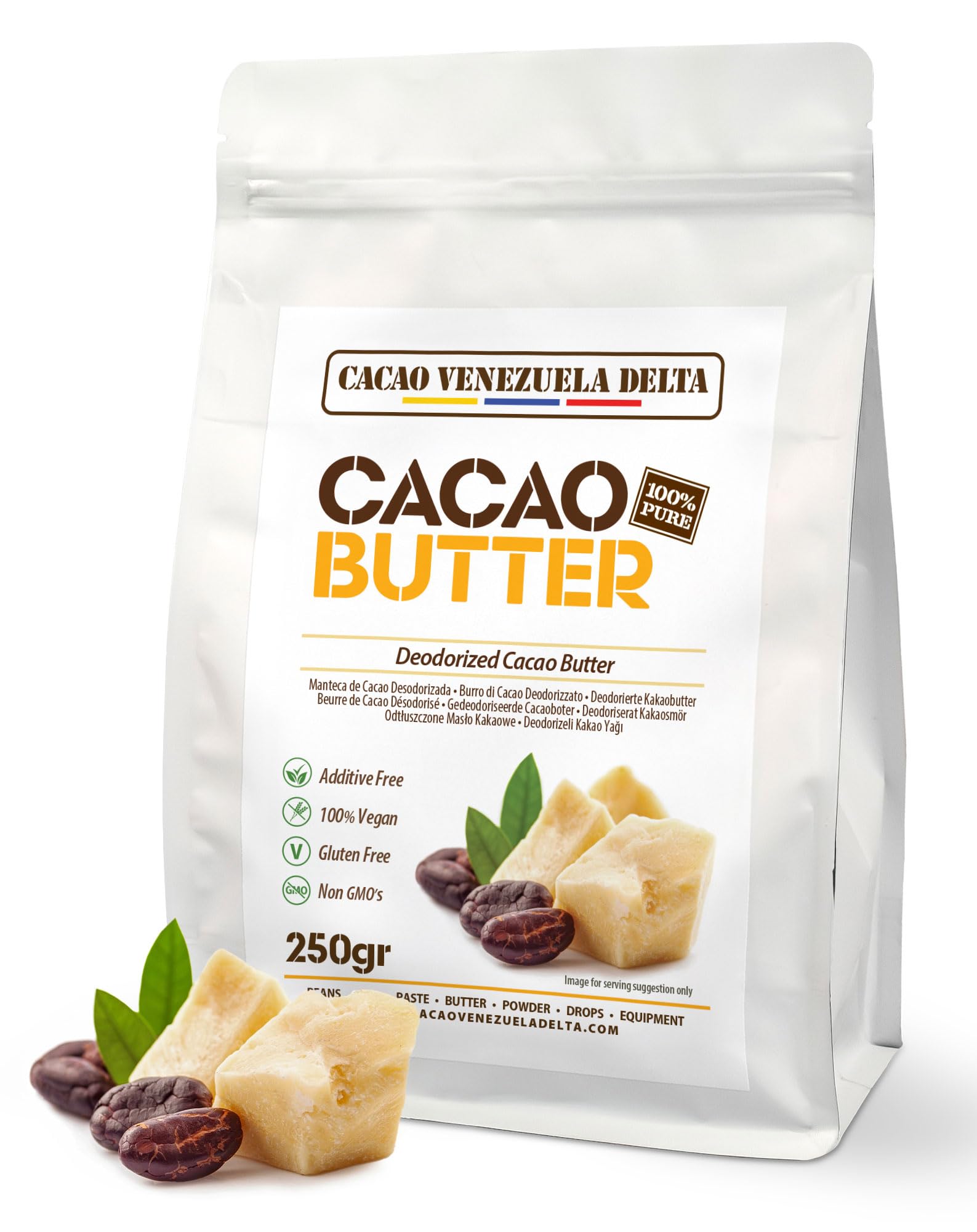 Cacao V Delta Burro Di Cacao Deodorato Alimentare e per Cosmesi 250g - Puro, Non Raffinato - Cheto, Paleo, Vegano, Senza Glutine - Per Dolci e Cioccolato - Antiossidanti, Acidi Essenziali