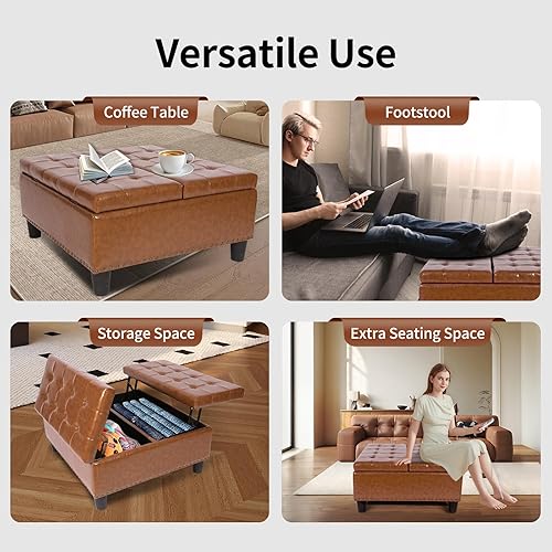 Miniatura 95 de Banco otomano de almacenamiento con brazos, banco de lino para dormitorio, banco de almacenamiento con botones para entrada, sala de estar, pasillo,