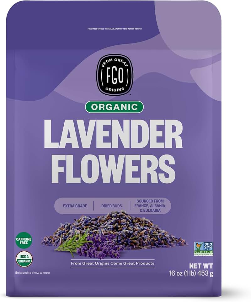 FGO Organic Dried Lavender Flowers, Extra Grade Dried Buds, Imported From France for Culinary or Sachet Bags, 16oz Bulk, Packaging May Vary (Pack of 1) USDA Organic