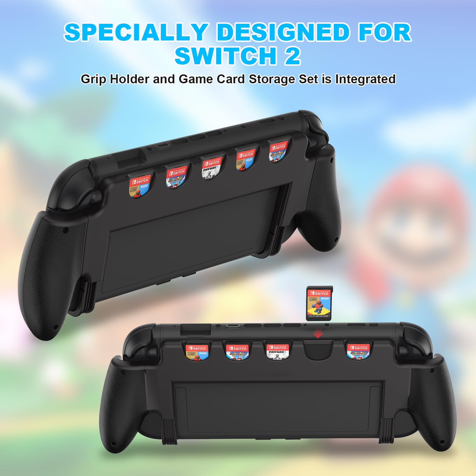 TOPCHANCES La poignée pour la manette Nintendo Switch 2 est légère et pratique, avec 5 emplacements pour cartes de jeu, une prise en main confortable et des accessoires de prise en main ergonomiques