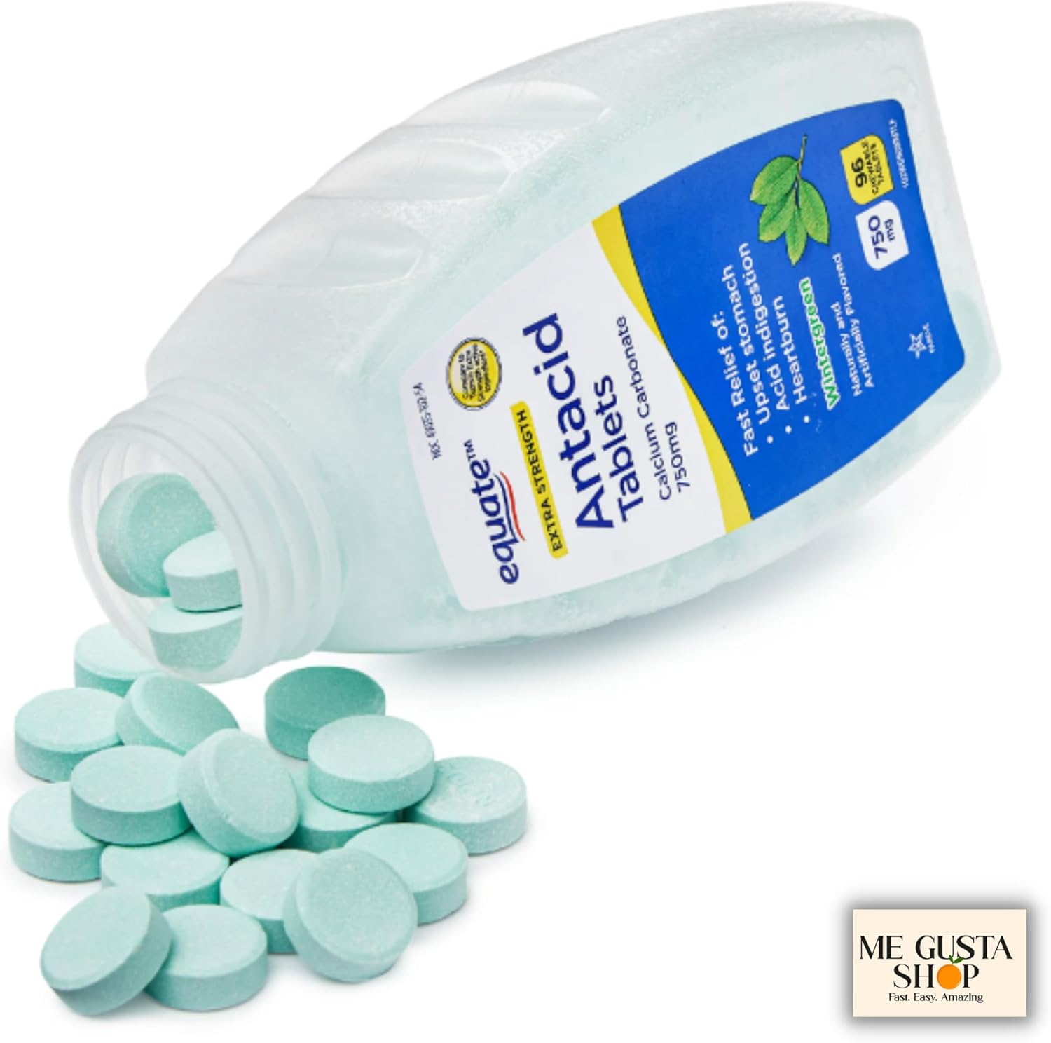 Equate Extra Strength Antacid Chewable Wintergreen Tablets, 750 mg, 96 Ct Pack of 03 Total 288ct + me Gusta Sticker