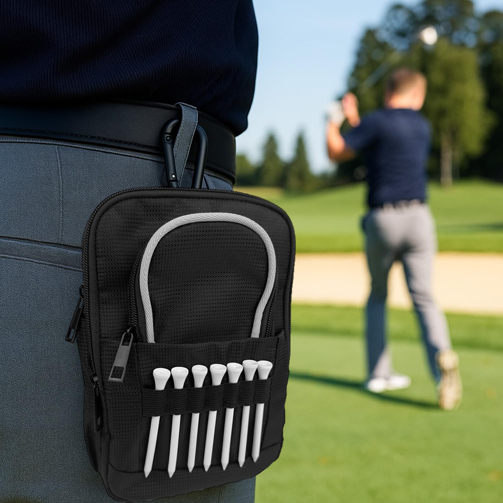 Taktische Golf-Tasche mit Karabiner, wasserabweisend, für Gürtel, Wagen oder Rucksack, kompakte Zubehörtasche für Bälle, Tees, Handschuhe und EDC-Ausrüstung, Schwarz
