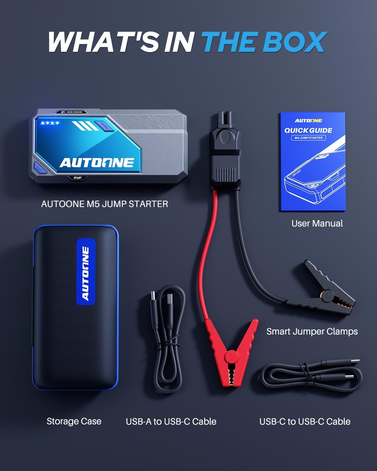 AUTOONE M5 8500A Car Jump Starter 12V Battery Jumper Starter Portable (All Gas/All Diesel) 168W DC Jump Box for Car Battery with Built-in Booster, Type-C Fast Charge & Jumper Cables Jump Pack - Image 9