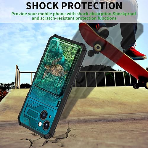 Vista 18 de Funda tipo cartera para iPhone 13 Pro Max con soporte para tarjeta de crédito y soporte de doble capa de policarbonato duro de PC suave TPU a prueba